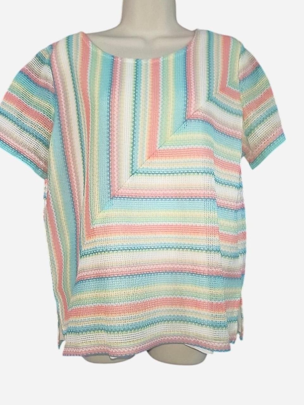 Alfred Dunner Multicolor Pastel Stripe Short Sleeve Knit Top